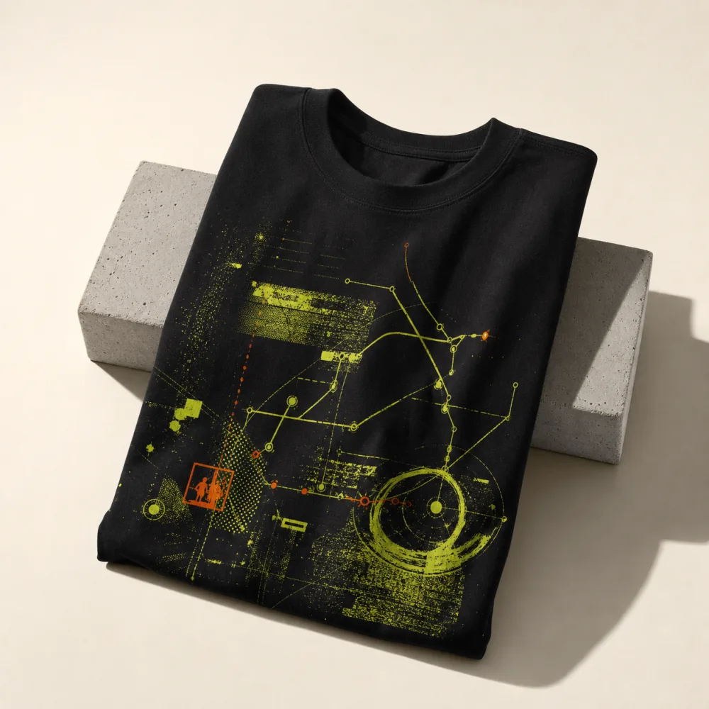 Camiseta negra Night Route con gráfico verde ácido